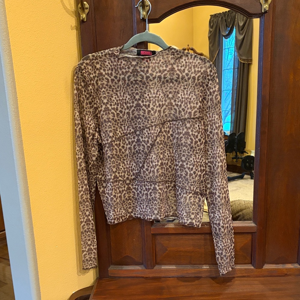 Leopard Print Long Sleeve Blouse - Brown Leopard